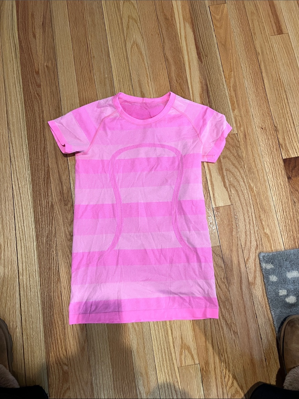 Lululemon Pink Striped Short Sleeve Athletic Tee